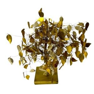 MCM DREAM TREE TWISTED WIRE SCULPTURE GOLD LEAVES. Vintage
